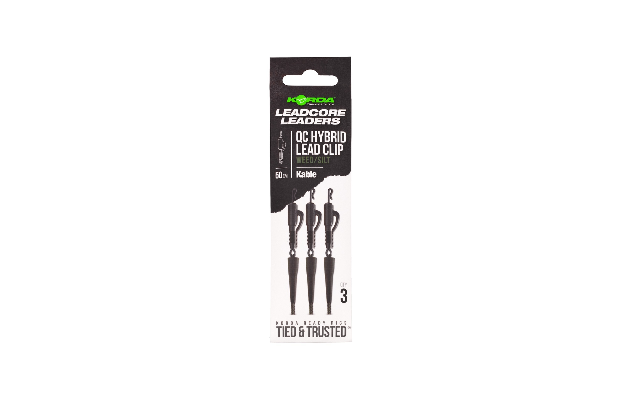 Korda Kable Leadcore Leaders Hybrid Lead Clip QC Swivel 50cm